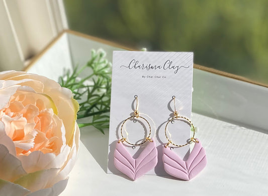 Pastel Pink Hoop Dangle Earrings